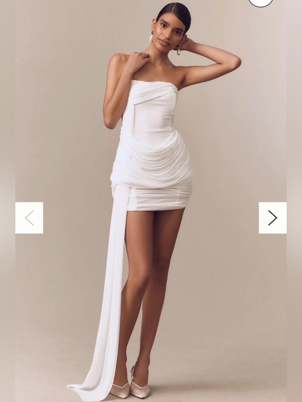 MISHA COLLECTION White Strapless Ruched Mini Dress with Draped Sash